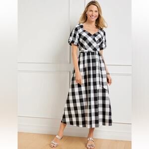 TALBOTS ZINNIA GINGHAM FIT & FLARE POPLIN DRESS Size 12 Petite NWOT